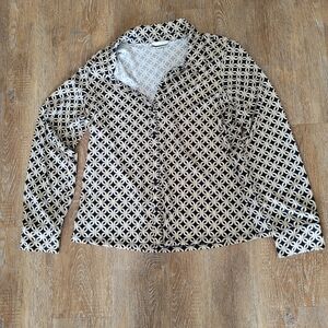 Jules & Leopold Black, White and Gold Linked Chain Print Blouse Size L